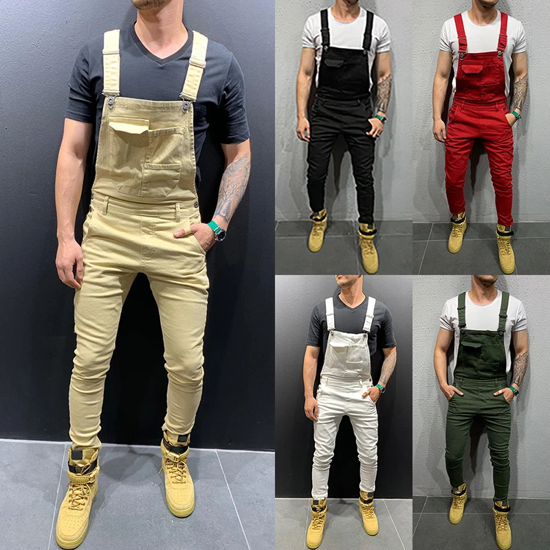 Spring Male Sleeveless Trousers Work Jumpsuit Men Pocket Overalls Pants Man Suspender Five Color Autumn Jumpsuit Casual 2019