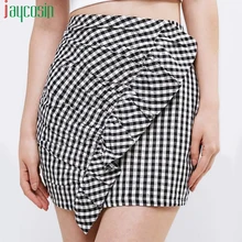 Женская юбка с высокой талией и оборками, свободная Ретро клетчатая модная женская дышащая Повседневная мини-юбка для девушек размера плюс вечерние юбки