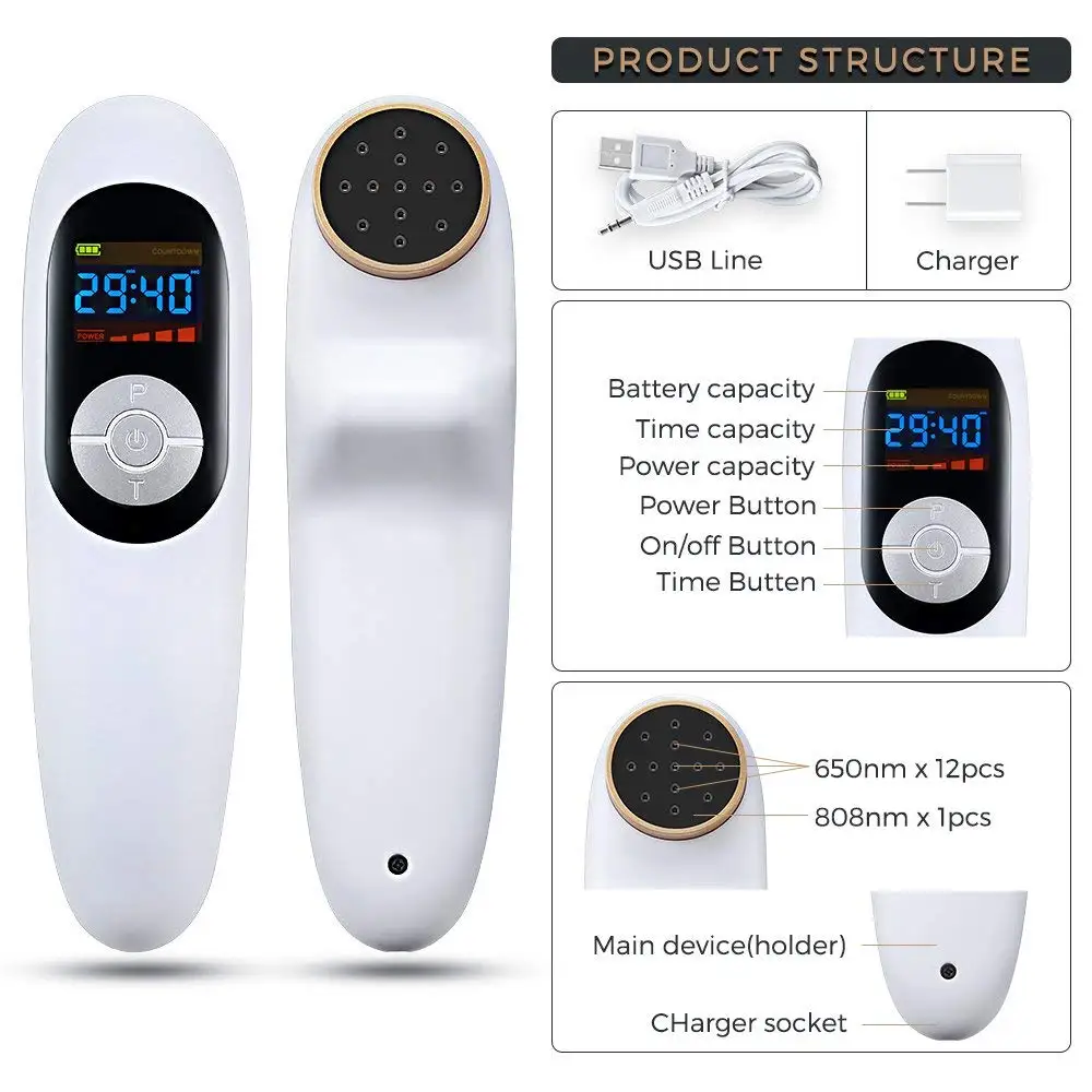  808nm+605nm Low Level Cold Laser Therapy LLLT Body Pain Relief Portable Handheld Device Unit