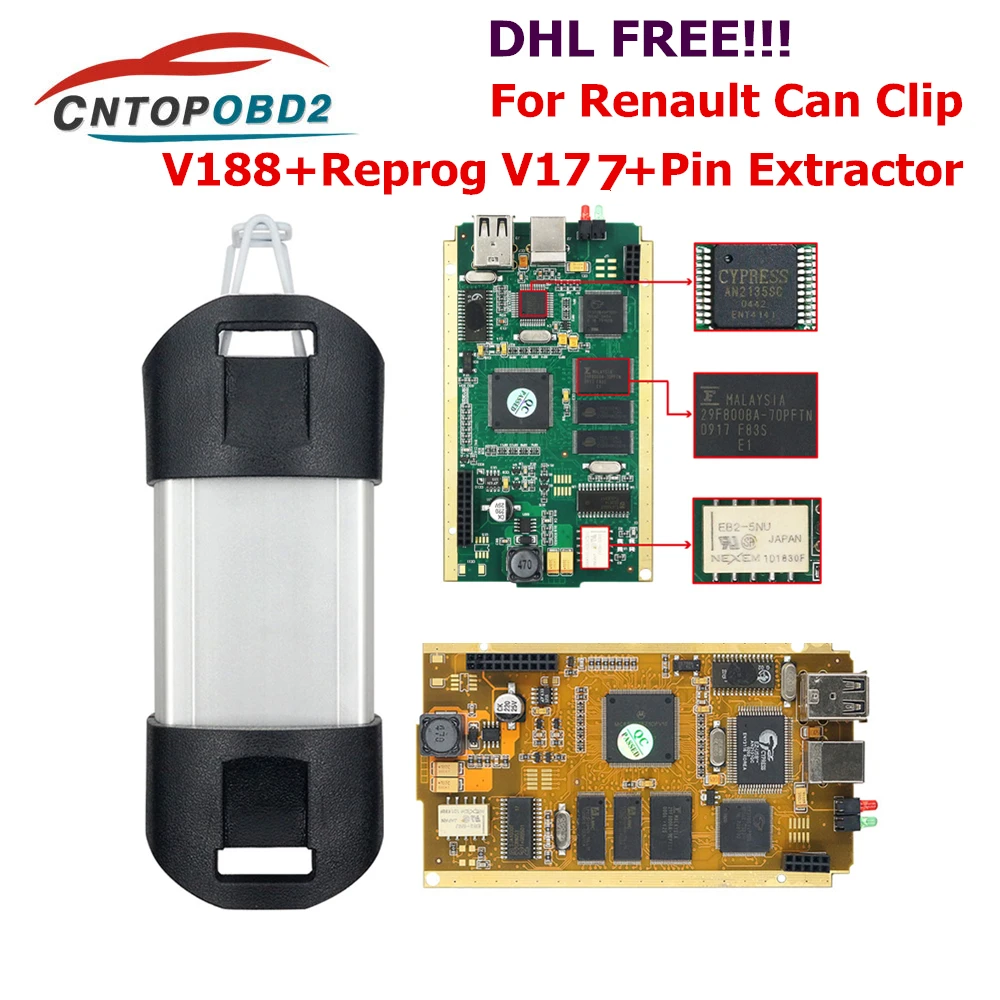

For Renault Can Clip V190 Full Chip With CYPRESS AN2135SC/2136SC Chip Gold PCB Board V178 Can Clip Car Diagnostic Tool