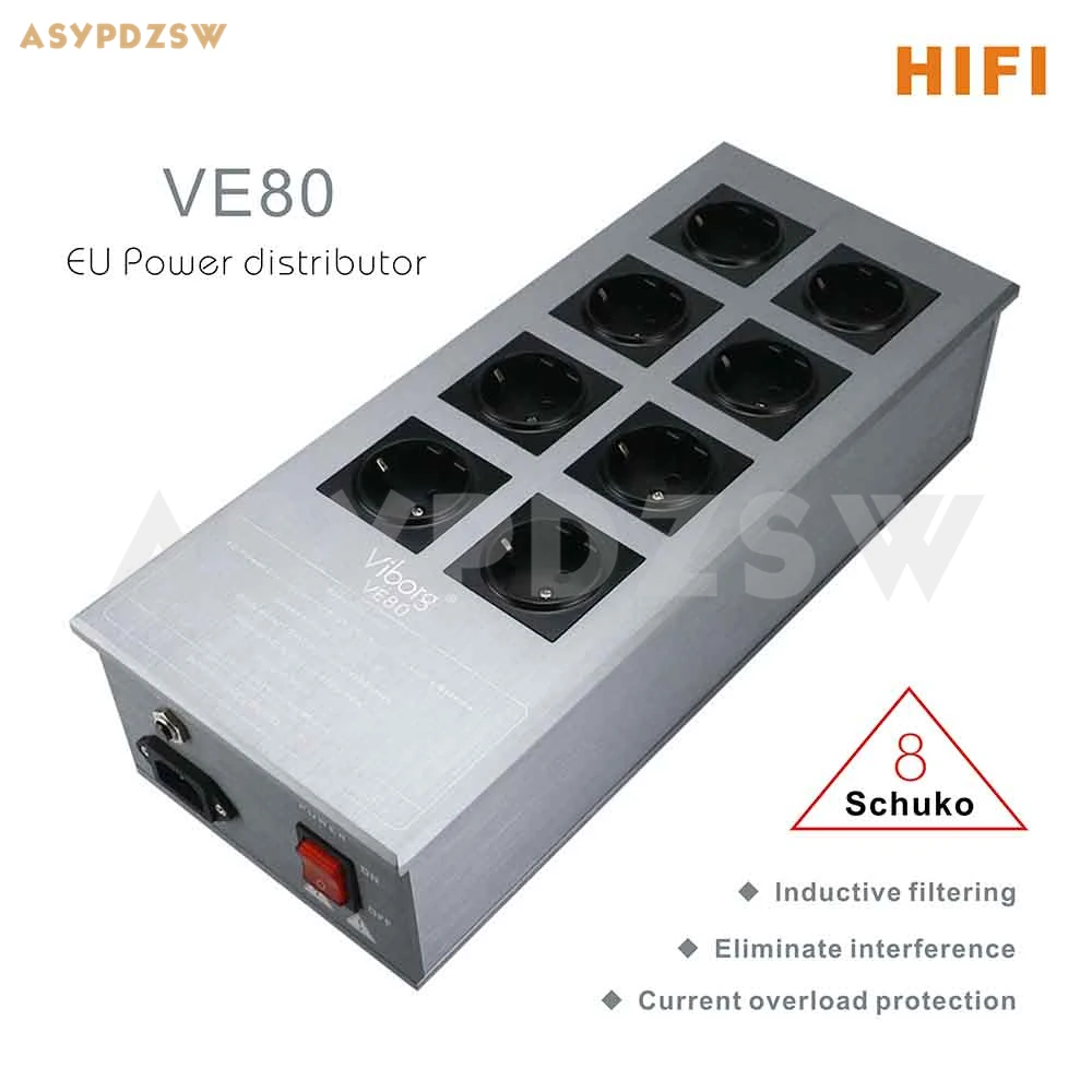 Виборг VE80 HIFI ЕС дистрибьютор питания 8 Schuko Разъем фильтра для очистки