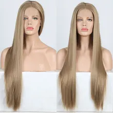 Bombshell золотисто-коричневый прямой синтетический 13*3 парик на кружеве без клея натуральный волос термостойкие волокна волос для женщин парики