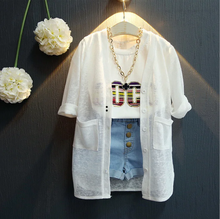 

2019 Spring And Summer New Style Korean-style Girls' Shawl Coat Trench Coat Mid-length Cardigan Thin