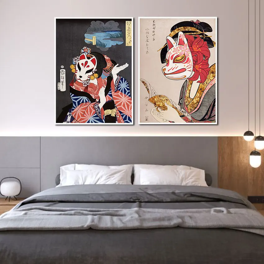 

Retro Theatrical Mask Figure Poster Chinese Style Wall Art Canvas Painting On The Wall Art Pictures for Interior Room Decor