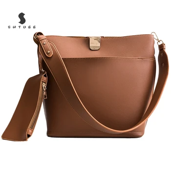 

Bucket Bags Women Fashion Vintage Wide Strap Shoulder Bags High Quality Large Capacity Solid Crossbody Bags