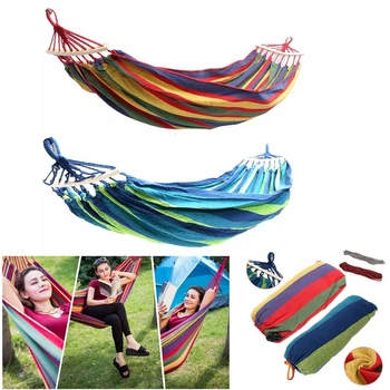 

Garden Hammock Portable Outdoor Hammock Sports Home Travel Camping Swing Chair Canvas Stripe Hang Bed Hammock