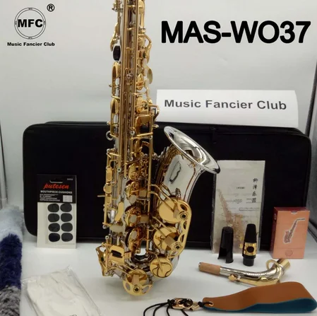 Music Fancier Club Alto Saxophone MAS-WO37 Nickel Plated Gold Keys Sax Mouthpiece Ligature Reeds Neck Musical Instrument | Спорт и