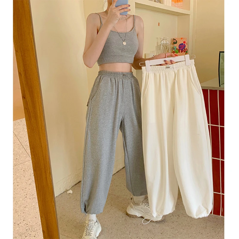 Wide Leg-Trousers Tracksuit-Pants Joggers Grey Women Clothing Y2k High-Waist Korean Fashion