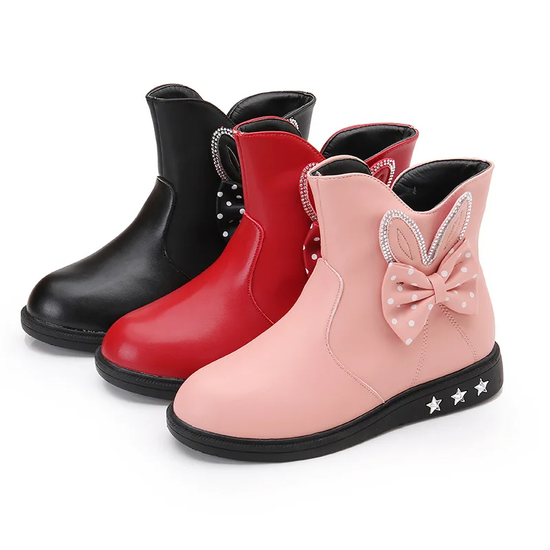 

Girl Short boots New Leather Boots Autumn Winter Princess Ankle Zip Boots Girl Fashion Autumn Shoes Kid Shoes For Children Girl