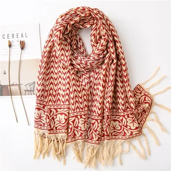 

2020 Original Single Geometric Cotton and Linen Scarf Extension Retro National Wind Sunscreen Shawl Beach Towel Scarf