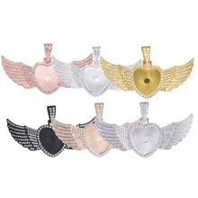 JUYA Jewelry Making Pendant Base 25mm Heart Cabochon Angel Wing Charms Alloy Matching Diamond For DIY Hip Hop Necklace Findings JUYA Jewelry Making Pendant Base 25mm Heart Cabochon Angel Wing Charms Alloy Matching Diamond For DIY Hip Hop Necklace Findings