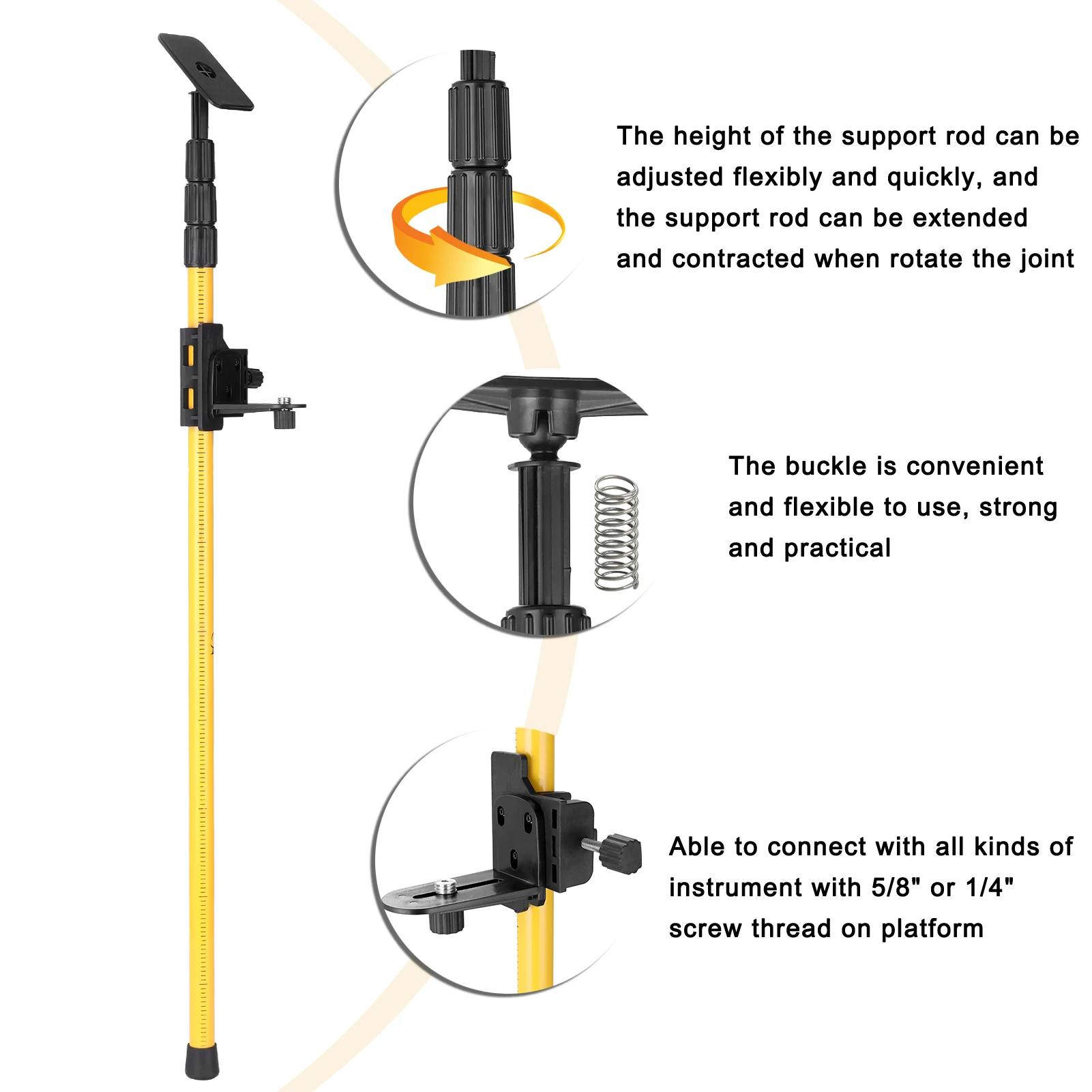 Laser Level Max 4.2m Height Adjustable Line Leveler Stand Bar Telescopic Pole Bracket 1/4''&5/8'' Thread Lift Extend Holder