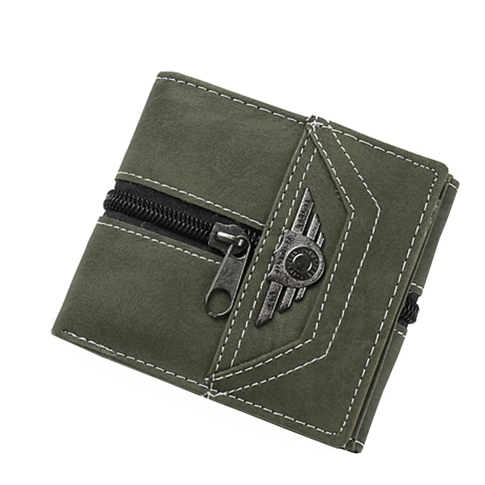 Винтажный дизайнерский кожаный мужской короткий кошелек, кошелек, держатель для карт, отделение для монет, мужские кошельки, Мини тонкие кожаные кошельки#3 - Цвет: Зеленый