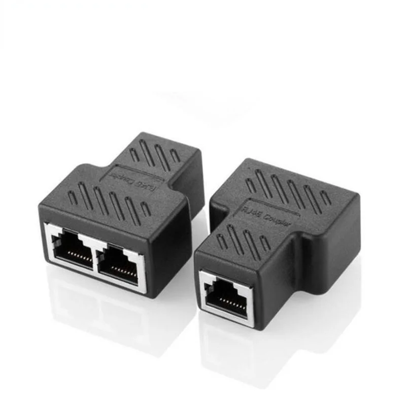 2Pcs Black 1 To 2 Ways Network LAN Ethernet Cable Female RJ45 Extender Splitter Adapter Connector Plug Tee Head | Компьютеры и офис