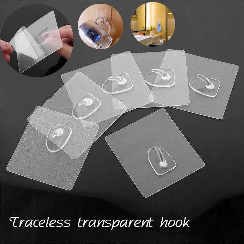 

1/6/10 Pcs Adhesive Hook Waterproof Storage Hanger Anti-skid Strong Sticking Wall Hook 3 KG Transparent Seamless Hanger Kitchen