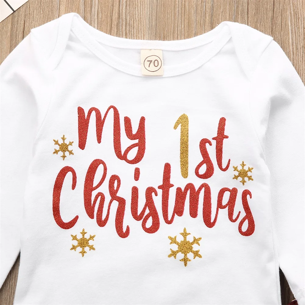 Pudcoco/Одежда для новорожденных мальчиков и девочек Комбинезон с принтом рождественских букв и длинными рукавами, топы, клетчатые длинные штаны комплект одежды из 2 предметов