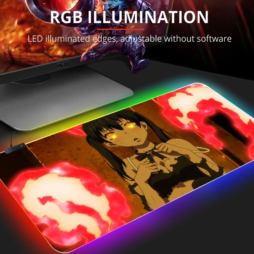 

Fire Force Mousepad Gamer Accessories RGB Gaming Mouse Pad Anime LED Desk Mat Rug Keyboard for Compass Pc Gamer Complete Mice