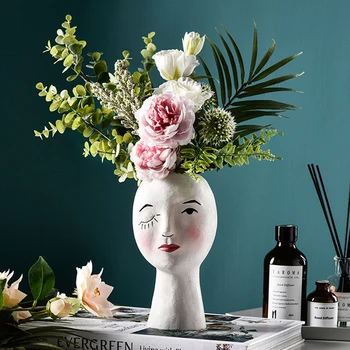 

Fresh Literary Hand-painted Girl Vase Human Face Flowerpot Home Desktop Portrait Sculpture Flower Plant Pot Garden Decoration