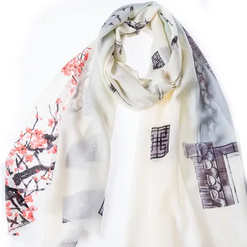 

195*70cm Long Type 100% Wool Scarf Wraps for Women Winter Scarves