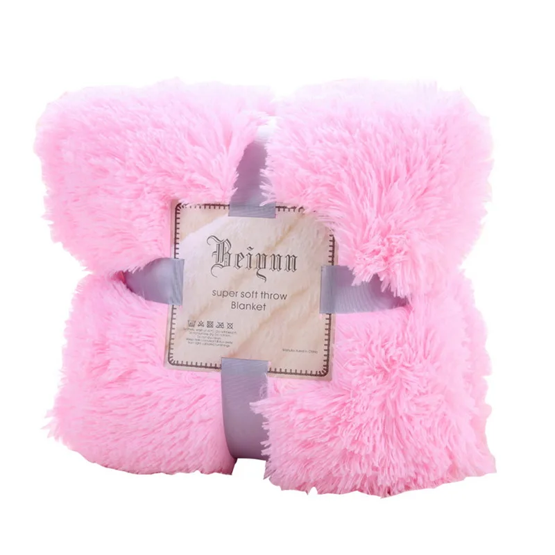 Супер мягкое двойное плюшевое одеяло пушистый мех искусственный теплый элегантный уютный с пушистым шерпа Плед s кровать диван одеяло подарок - Цвет: pink
