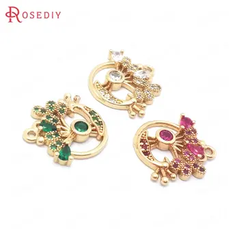 

(38542)6PCS 14.5x15MM 24K Champagne Gold Color Brass and Zircon Phoenix Charms Pendants High Quality Jewelry Making Supplies