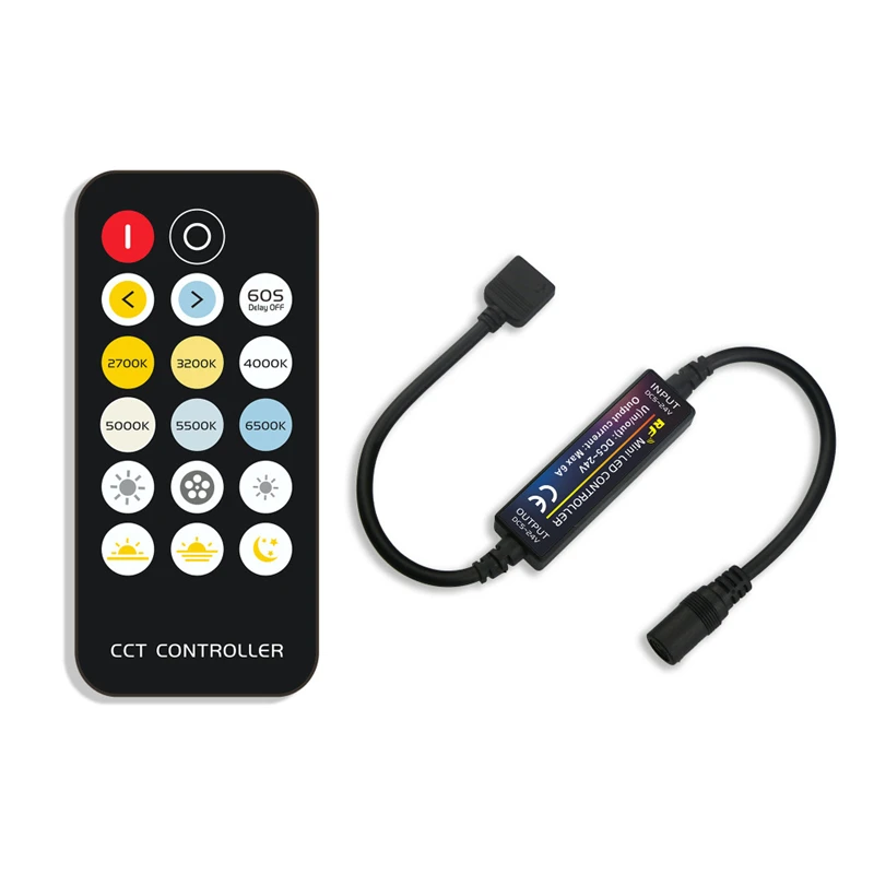 

Mini 17Keys RF Wireless Remote Control 6A CCT Color Temperature SMD LED Strip Controller for Indoor Lighting Use DC5-24V