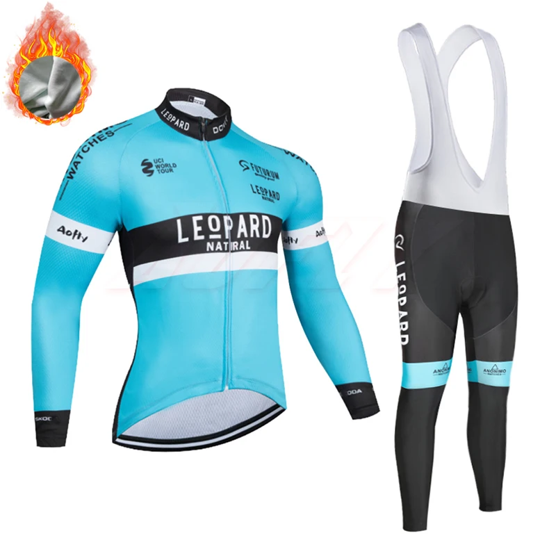 Синий леопард с длинным рукавом Велоспорт Джерси наборы Ropa Ciclismo мужская и женская куртка зимняя теплая флисовая сохраняет тепло