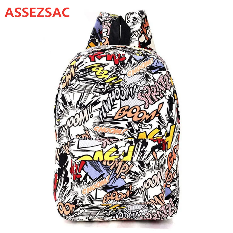 

ASSEZSAC New Graffiti Canvas Backpack Women Students School Bag Teenage Girls Backpacks Bags Cartoon Rucksack mochila feminina