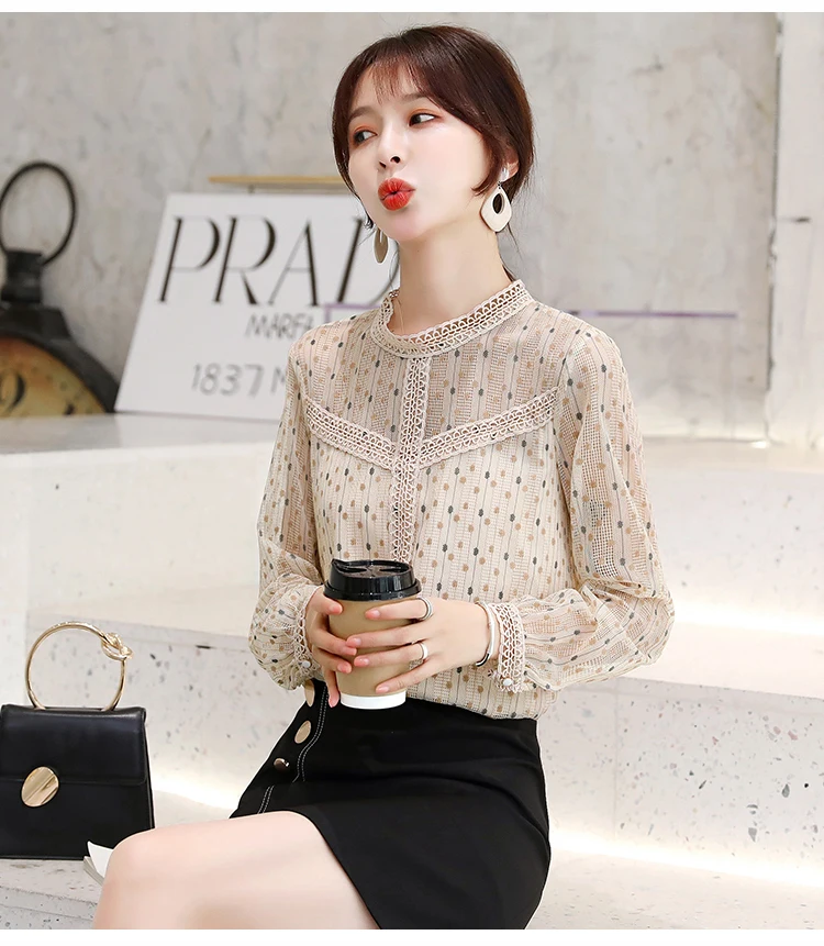 Korean Lace Women Blouses Office Lady Thick Warm Winter Women Shirts Plus Size Blusas Femininas Elegante Womens Tops and Blouses
