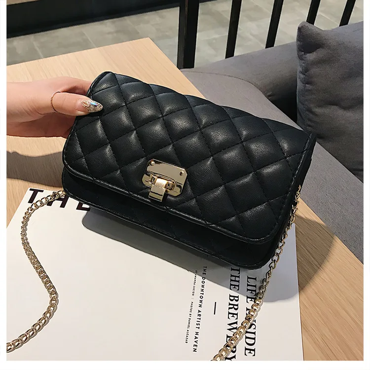 

Bag Women's 2019 New Style Fashion Rhombus Graceful Shoulder Oblique Bag Textured Versatile Bag with Chain Lock Square Sling Bag