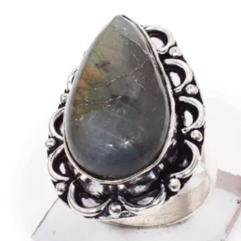 

Labradorite Ring Silver Overlay over Copper, USA Size 7.5 , R5672