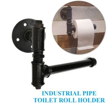 

Single Pipe Wall Mounted Toilet Roll Paper Holder Shelf Rack Roller Bathroom Kitchen Toilet Tissue Roll Hanger Black