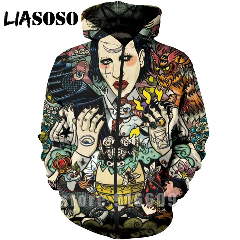 

3D Print Anime Long sleeve Sweatshirt marilyn manson shirt hip hop Streetwear jacket Harajuku zipper shirt hoodies hoodie A317
