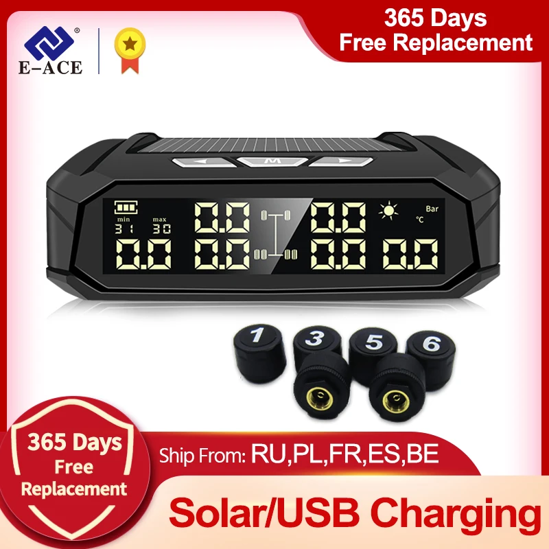 E ACE K10 Солнечная TPMS Автомобильная сигнализация давления в шинах Система контроля