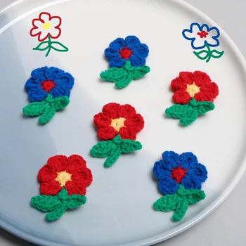 

knitting wool red and blue lovely color contrast small flower DIY hand Jewelry Earring nail accessories material