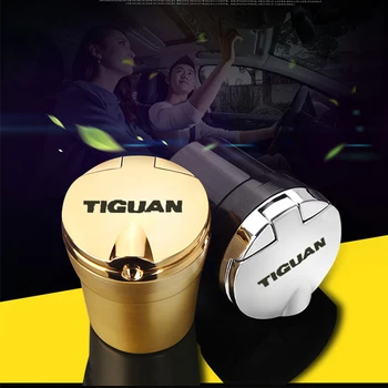 

For Volkswagen Tiguan 2013 2018 2019 2020 MK1 MK2 car Accessories With Blue LED Lights Car Logo Ashtray Cigarette Smoke Holder
