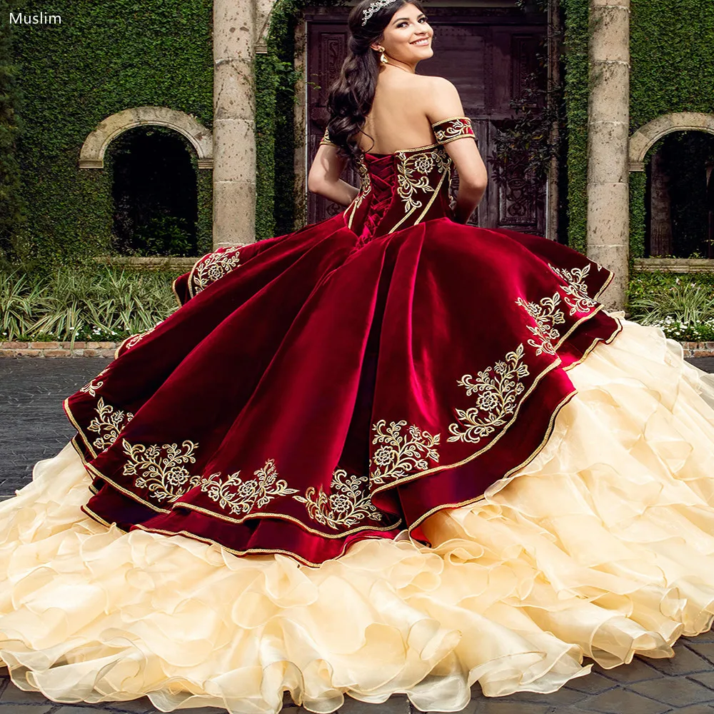 Vintage Burgundy And Gold Quinceanera 