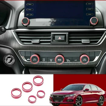

5pcs Bright Red Inner Dashboard Button Circle Cover Decorative Circles Aluminum Alloy Trim Fit For Honda Accord 2018 2019