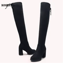 Новинка; женские ботфорты из флока; пикантная женская обувь на высоком каблуке со шнуровкой; теплые зимние сапоги на шнуровке