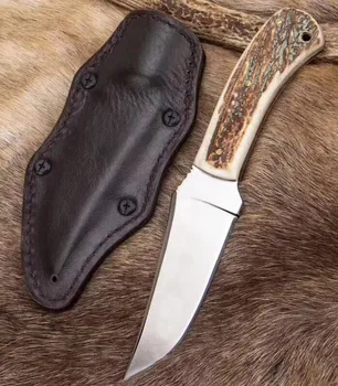 

Hot Fixed Blade Knife Stonewashed 80crv2 Blade Antlers handle Handle Hunting Camp Survival Tactical Straight Knives Outdoor Tool