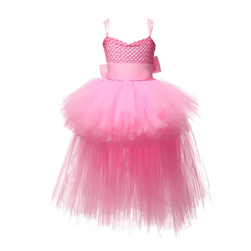 Розовое платье-пачка для девочек вечернее платье из тюля с v-образным вырезом и шлейфом для девочек на день рождения детское бальное платье для девочек костюм на Хэллоуин От 2 до 8 лет - Цвет: 05