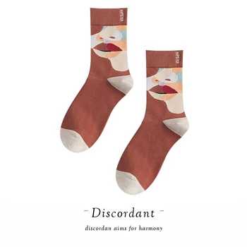 

1pair2020 New Fashion Creative Expression Color Matching Socks Geometric Pattern Printing High Socks