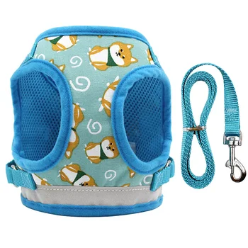 

Reflective Pet Shiba Inu Print Dog and Cat Harness and Leash Set Mesh Padded Comfortable Vest Harnesses for Small Dogs Puppy