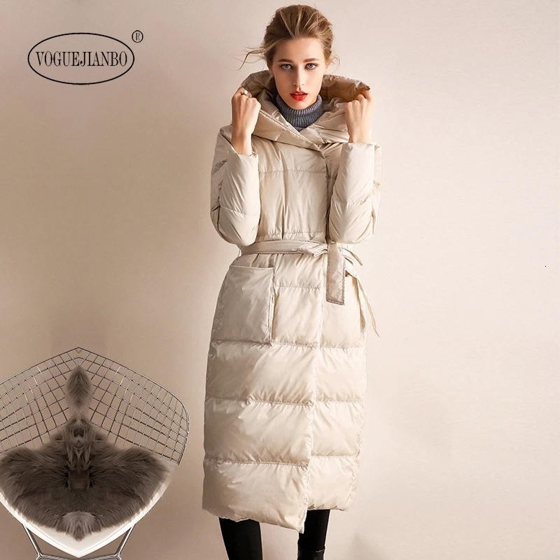 Down jacket female new long section loose thick white duck down hooded down jacket kaban chaqueta mujer manteau casacos jas