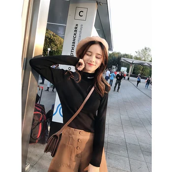 

Mishow Female Blouse 2018 Autumn Winter long sleeve solid women letter pullover turtleneck ladies casual Sweater MX18C5526