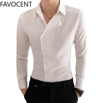 

New British Style Shirt Mens Long Sleeve Business Casual Partial Threshold Shirt High Quality Black White Shirt Dress Men Solid