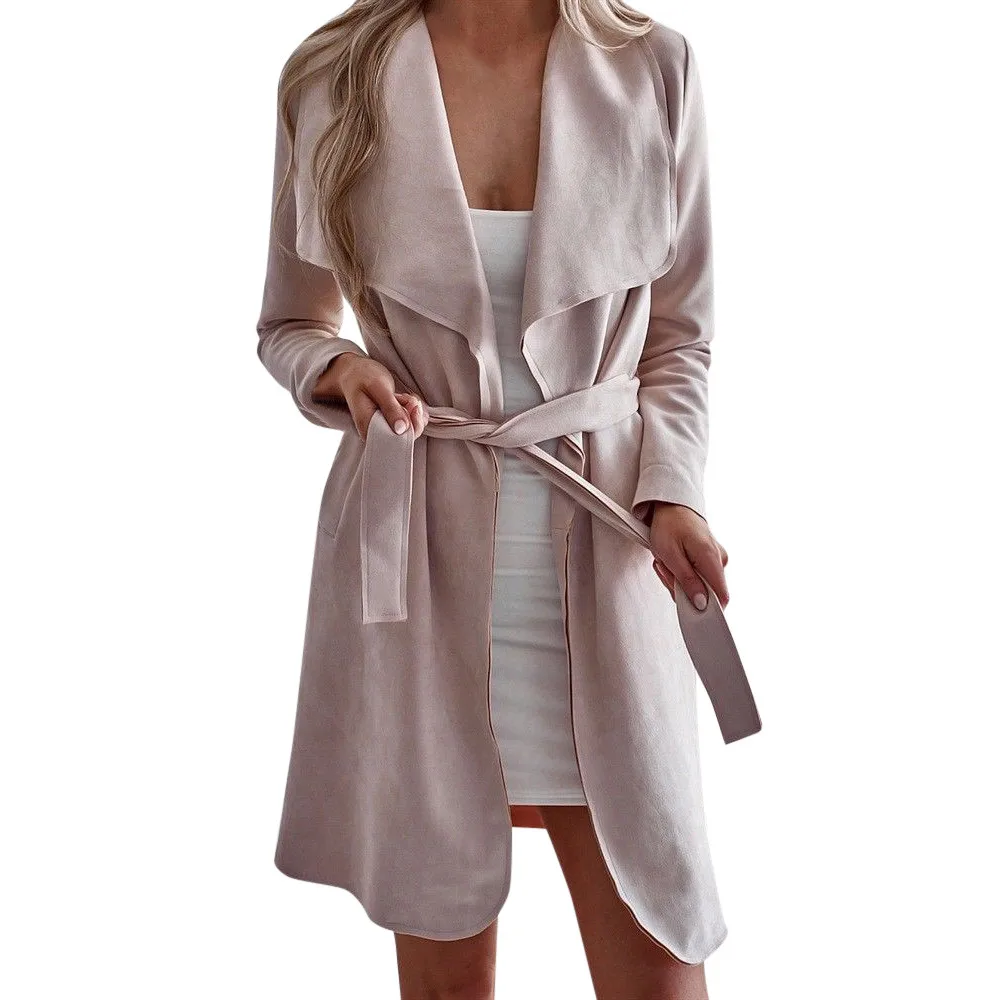 2019 осенне-зимние женские кардиганы пальто повседневное элегантное на шнуровке с