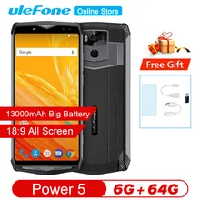 Ulefone power 5 Face ID Беспроводная зарядка Android 8,1 MTK6763 Восьмиядерный 18:9 6,0 ''FHD 6 ГБ ОЗУ 64 Гб ПЗУ 13000 мАч мобильный телефон