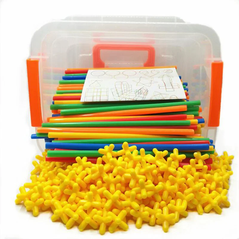 4D DIY Straw Building Blocks Plastic Stitching Inserted Construction Assembled Blocks Bricks Color Early Educational Toys Gift