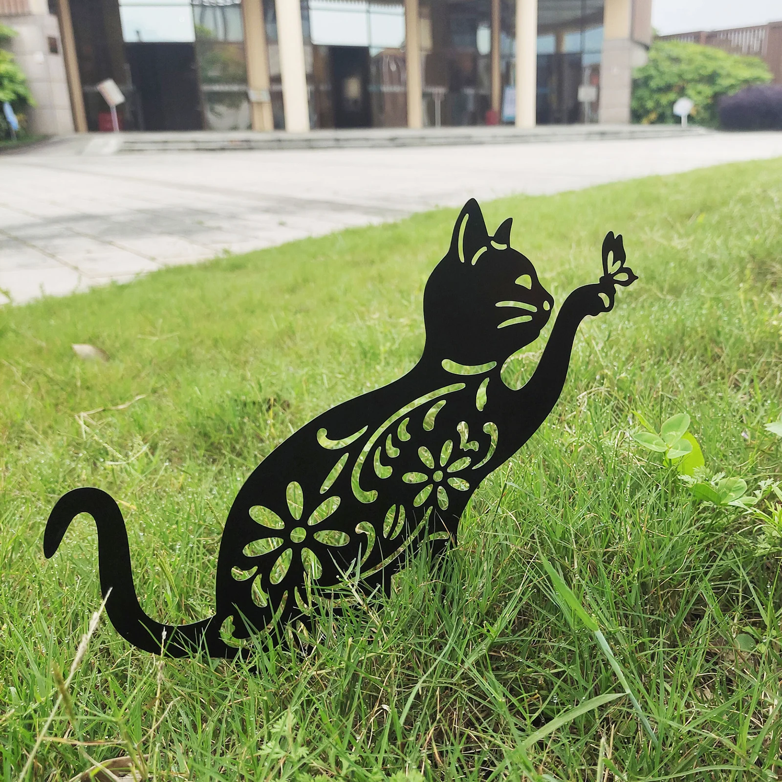 

Metal Cat Garden Stakes Hollowed Out Decorative for House Lawn Park Outdoor